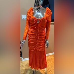 Ganni Vibrant Orange Long Sleeve Dress